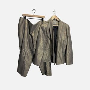 ASOS Curve Women Gold Metallic Geometric Pant Suit Set Blazer Trousers Size 22